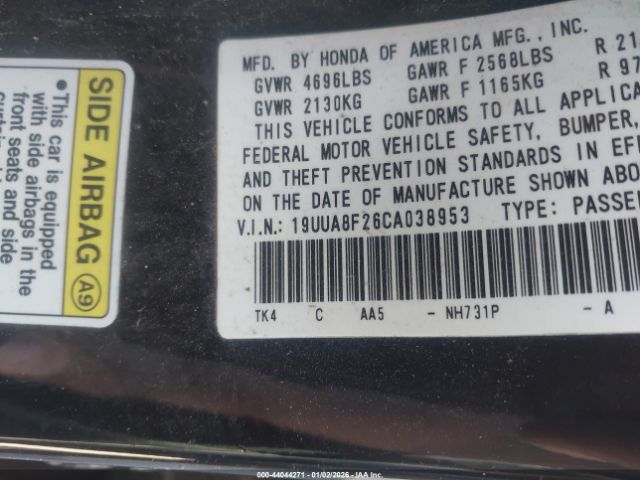 2012 ACURA TL 19UUA8F26CA038953 Photo 8