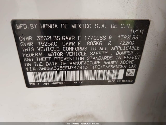 3HGGK5G56FM747813 Honda FIT LX