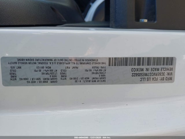 44044360 :رقم المزاد ، 3C6ERVCG7ME505622 vin ، 2021 Ram Promaster 2500 High Roof 136 Wb مزاد بيع