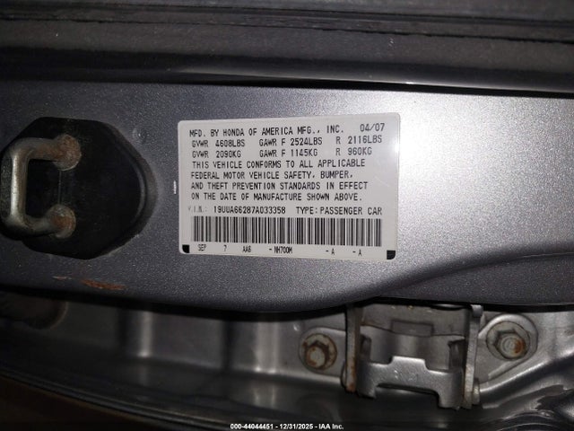 2007 Acura Tl 3.2 მანქანა იყიდება აუქციონზე, vin: 19UUA66287A033358, აუქციონის ნომერი: 44044451