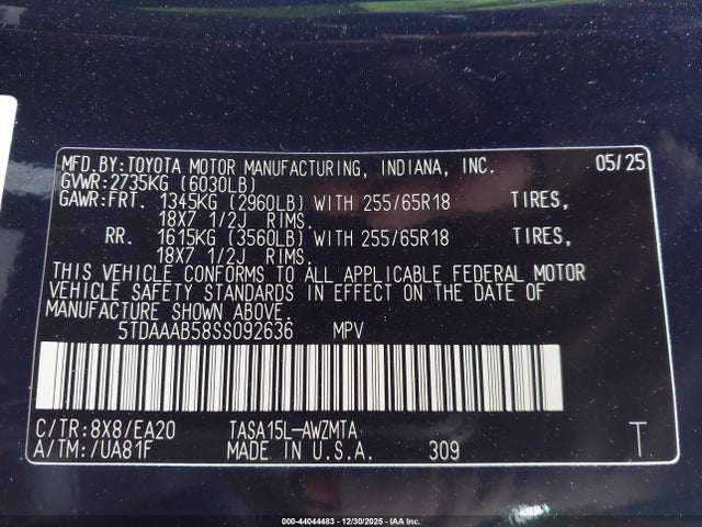 Toyota Grand Highlander Xle 2025 5TDAAAB58SS092636 Image 9