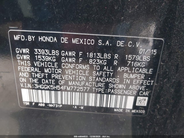 3HGGK5H54FM772577 Honda FIT LX