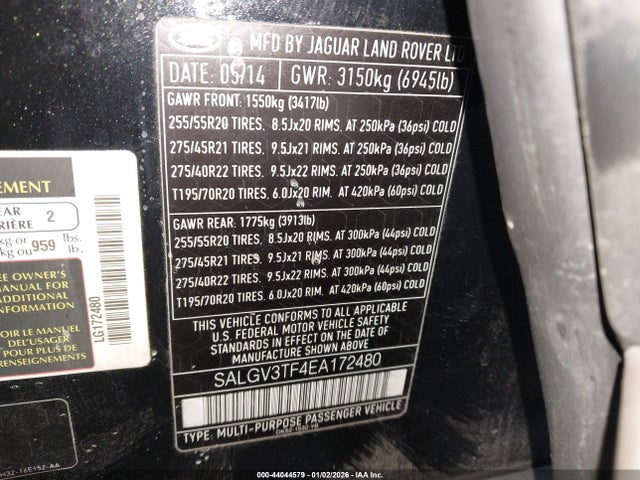 2014 LAND ROVER RANGE ROVER SALGV3TF4EA172480 Photo 8