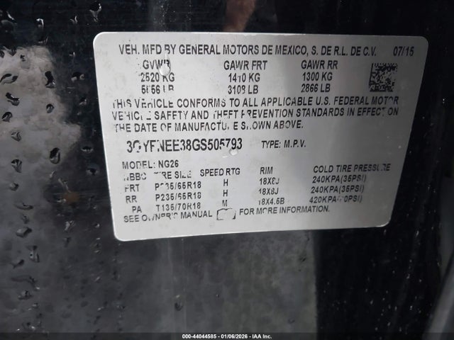 2016 CADILLAC SRX 3GYFNEE38GS505793 Photo 8