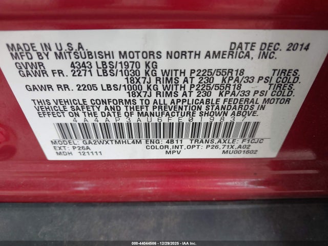 2015 MITSUBISHI OUTLANDER SPORT 4A4AP3AU6FE019837 Photo 8