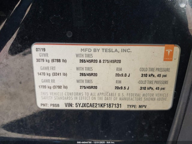 2019 TESLA MODEL X 5YJXCAE21KF187131 Photo 8
