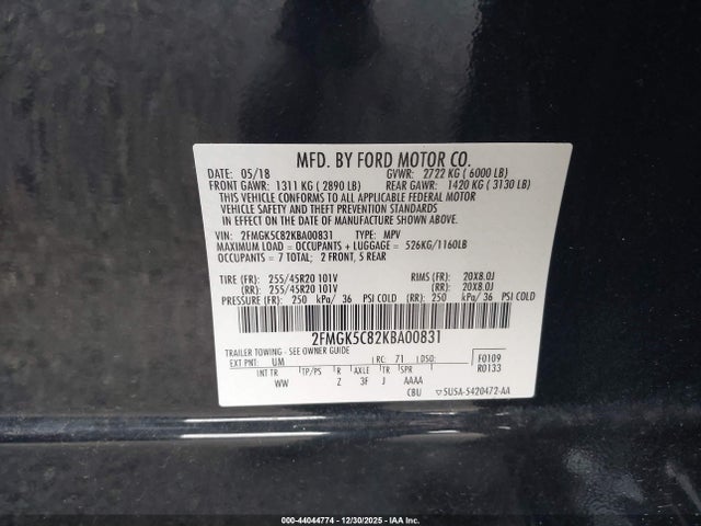 Ford FLEX SEL 2019 2FMGK5C82KBA00831 Image 9