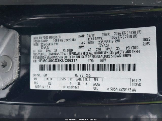 2019 FORD ESCAPE 1FMCU0GD3KUC06317 Photo 8