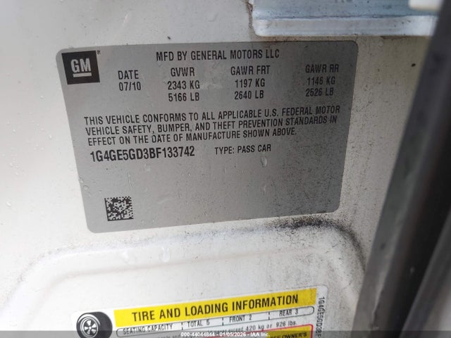 Aukcja sprzedaży 2011 Buick Lacrosse Cxs, vin: 1G4GE5GD3BF133742, numer aukcji: 44044844