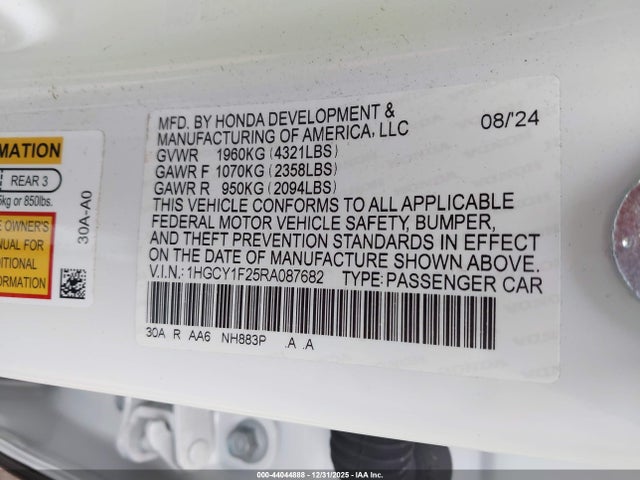 1HGCY1F25RA087682 Honda ACCORD LX