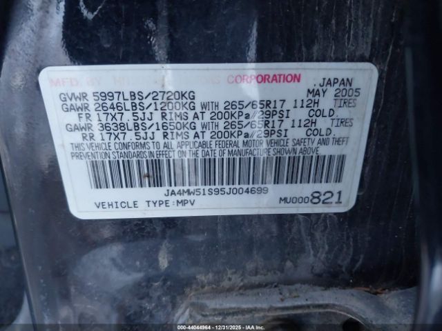 2005 MITSUBISHI MONTERO JA4MW51S95J004699 Photo 8