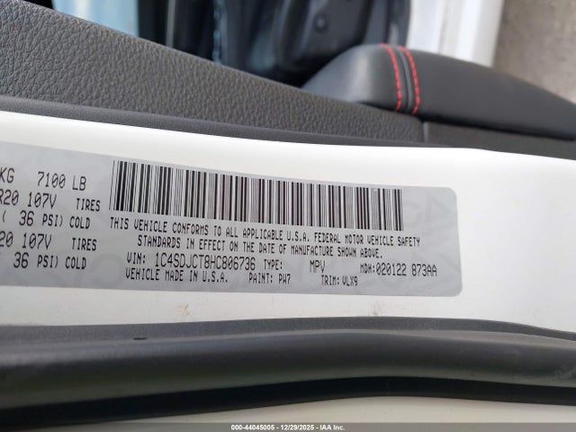 Aukcja sprzedaży 2017 Dodge Durango R/t Awd, vin: 1C4SDJCT8HC806736, numer aukcji: 44045005