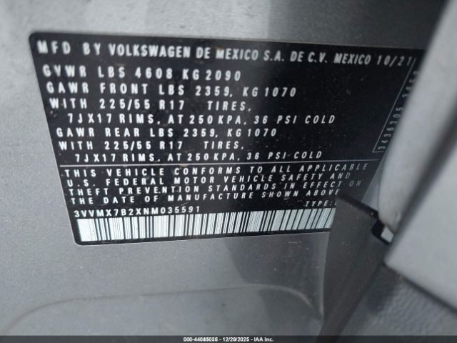 2022 VOLKSWAGEN TAOS 3VVMX7B2XNM035591 Photo 8
