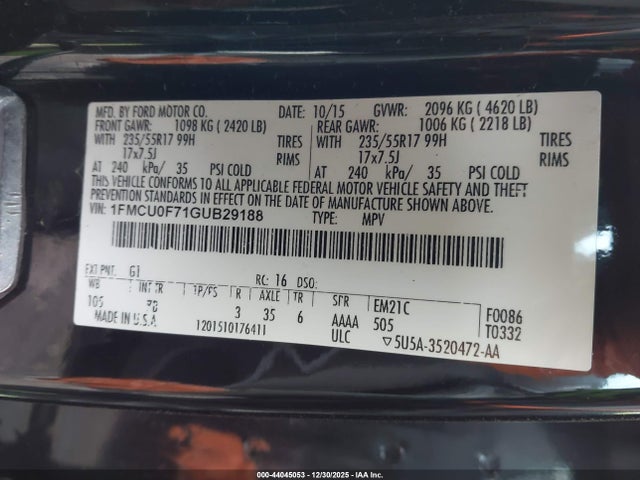 Ford ESCAPE S 2016 1FMCU0F71GUB29188 Image 9