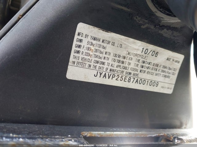 2007 YAMAHA XVS1300 JYAVP25E87A001009 Photo 9