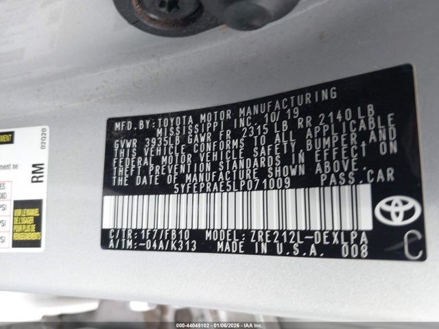 Toyota COROLLA LE 2020 5YFEPRAE5LP071009 Image 9