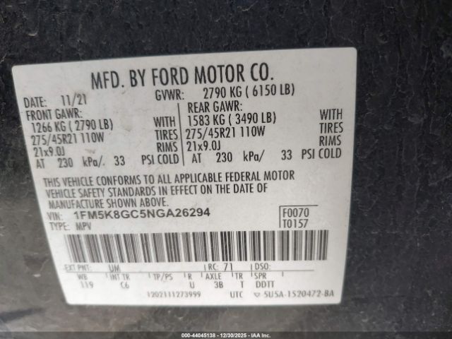 2022 FORD EXPLORER 1FM5K8GC5NGA26294 Photo 8