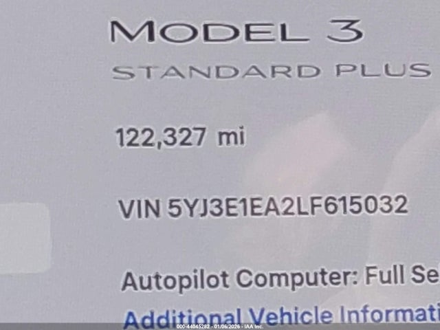 44045282 :رقم المزاد ، 5YJ3E1EA2LF615032 vin ، 2020 Tesla Model 3 Standard Range Plus Rear-wheel Drive/standard Range Rear-wheel Drive مزاد بيع