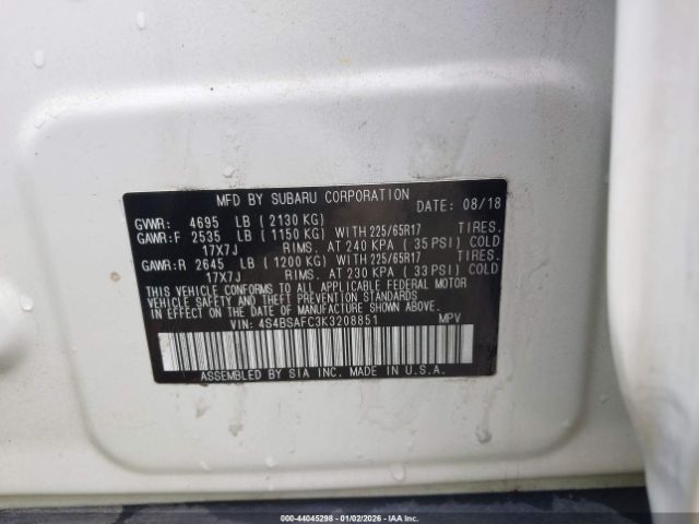 2019 SUBARU OUTBACK 4S4BSAFC3K3208851 Photo 8