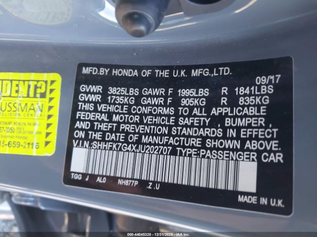 2018 HONDA CIVIC SHHFK7G4XJU202707 Photo 8