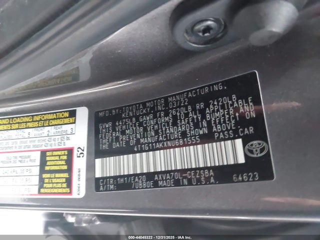 4T1G11AKXNU681555 Toyota CAMRY SE