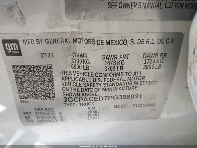 Auction sale of the 2023 Chevrolet Silverado 1500 2wd  Short Bed Lt, vin: 3GCPACED7PG356931, lot number: 44045429