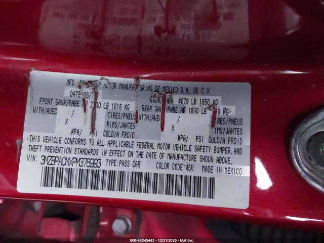 Aukcja sprzedaży 2023 Mazda Mazda3 2.5 S Preferred, vin: 3MZBPACMXPM376993, numer aukcji: 44045443