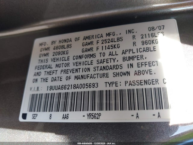2008 ACURA TL 19UUA66218A005693 Photo 8
