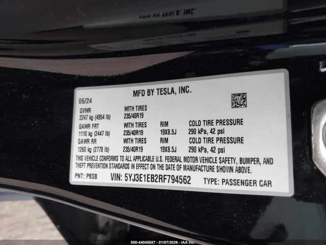 Продаж на аукціоні авто 2024 Tesla Model 3 Long Range Dual Motor All-wheel Drive, vin: 5YJ3E1EB2RF794562, номер лоту: 44045587