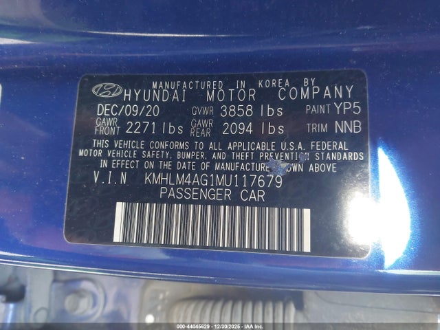 KMHLM4AG1MU117679 Hyundai ELANTRA SEL
