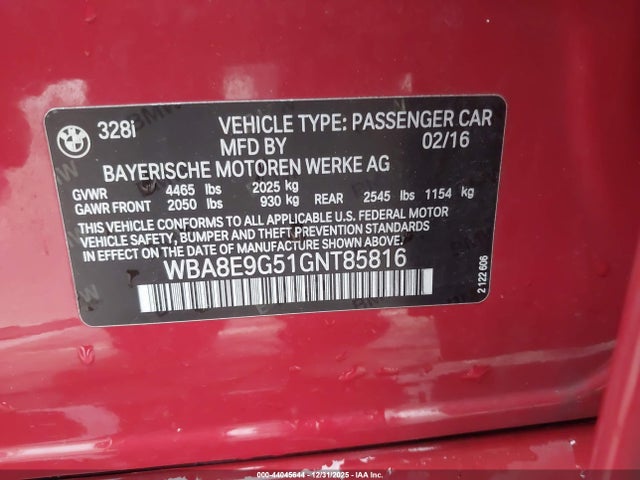 WBA8E9G51GNT85816 BMW 328I