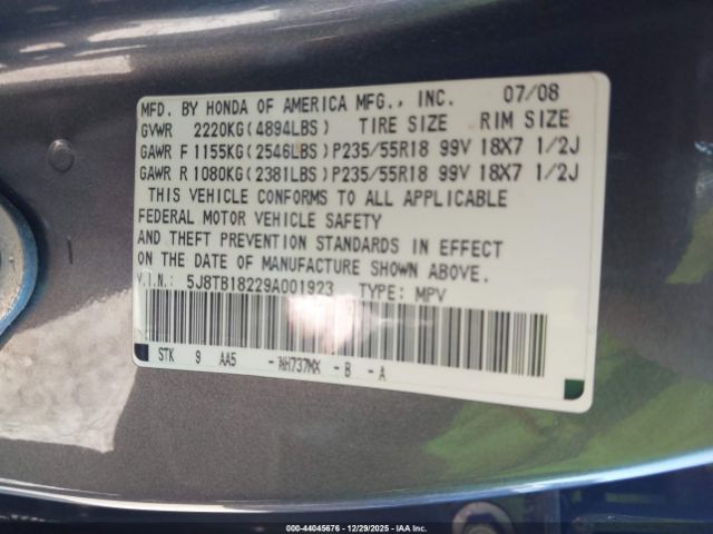 2009 ACURA RDX 5J8TB18229A001923 Photo 8