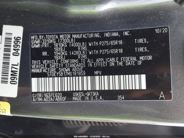 2021 TOYOTA SEQUOIA 5TDEY5B17MS181859 Photo 8