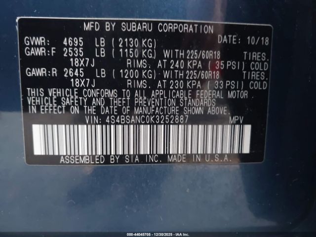 2019 SUBARU OUTBACK 4S4BSANC0K3252887 Photo 8