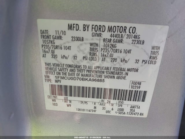 2011 FORD ESCAPE 1FMCU0D70BKA96885 Photo 8