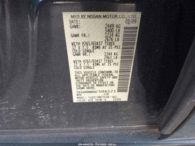 2010 NISSAN XTERRA 5N1AN0NW6AC504521 Photo 8