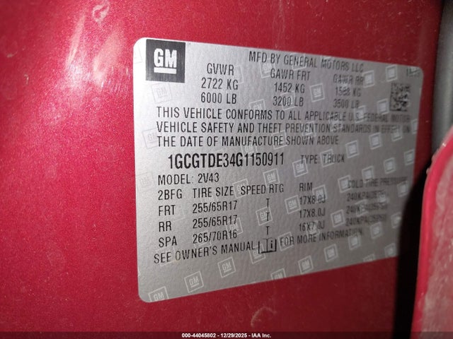 1GCGTDE34G1150911 Chevrolet Colorado Z71
