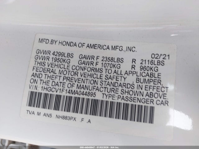 1HGCV1F14MA044895 Honda ACCORD LX