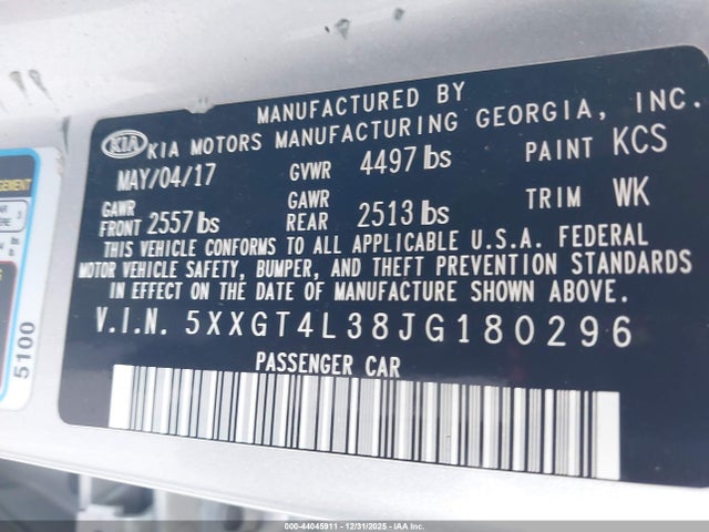 5XXGT4L38JG180296 KIA Optima Lx