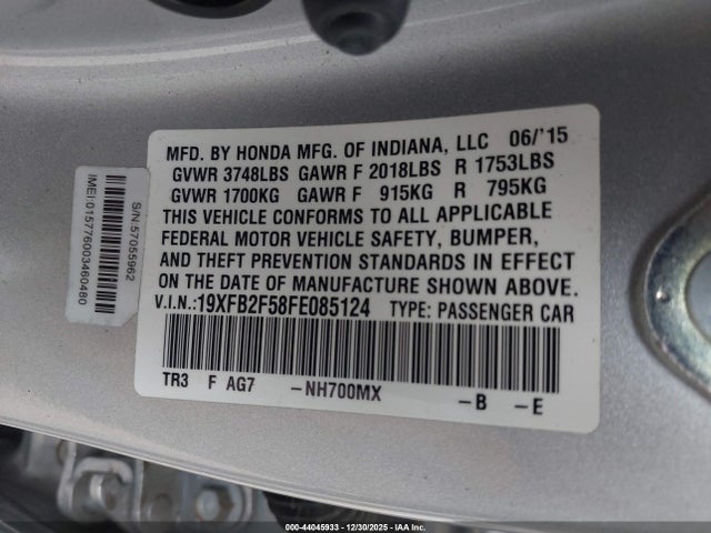 Honda Civic Lx 2015 19XFB2F58FE085124 Image 9