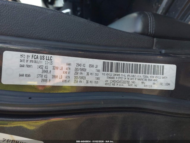 2015 Dodge Durango Limited მანქანა იყიდება აუქციონზე, vin: 1C4RDHDG4FC222792, აუქციონის ნომერი: 44045934