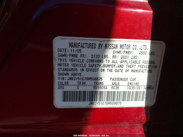 2006 INFINITI G35 JNKCV51E76M508875 Photo 8