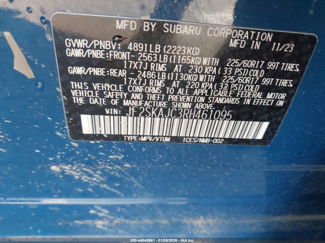 Aukcja sprzedaży 2024 Subaru Forester Wilderness, vin: JF2SKAJC3RH461095, numer aukcji: 44045961