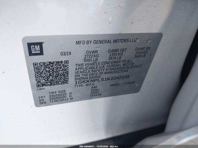 Aukcja sprzedaży 2019 Gmc Acadia Denali, vin: 1GKKNPLS1KZ242105, numer aukcji: 44046031