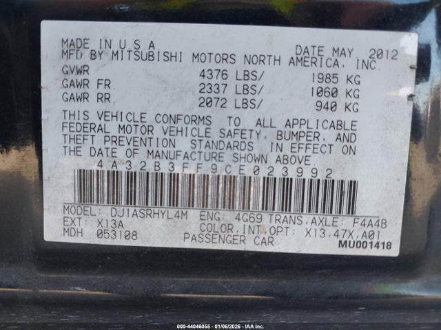 2012 MITSUBISHI GALANT 4A32B3FF9CE023992 Photo 8