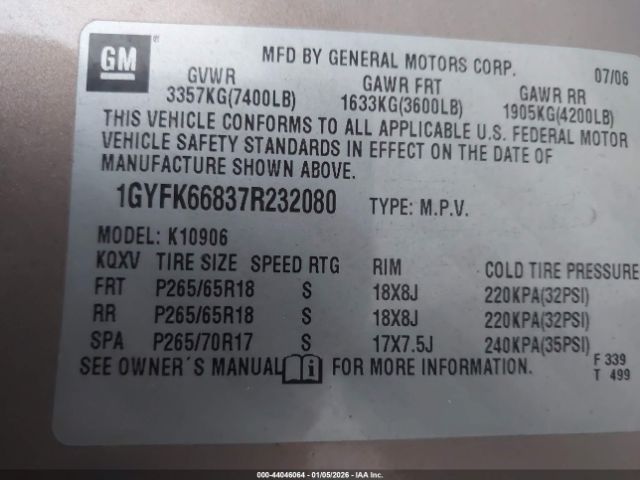 2007 CADILLAC ESCALADE ESV 1GYFK66837R232080 Photo 8