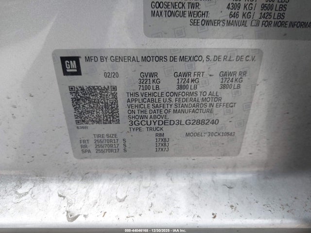 3GCUYDED3LG288240 Chevrolet Silverado 1500 4wd Short Bed Lt