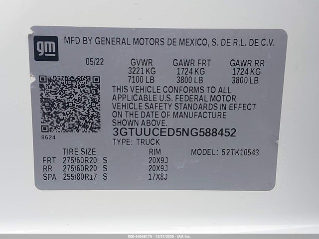 3GTUUCED5NG588452 GMC Sierra 1500 4wd Short Box Elevation