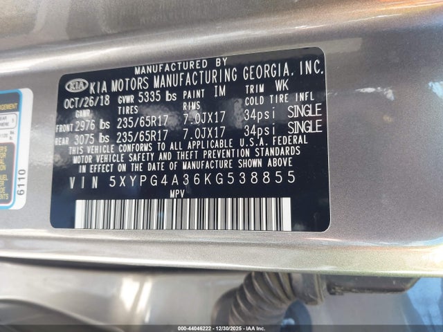 5XYPG4A36KG538855 KIA Sorento 2.4l L
