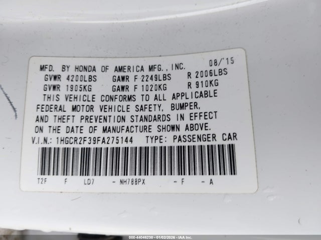 1HGCR2F39FA275144 Honda ACCORD LX